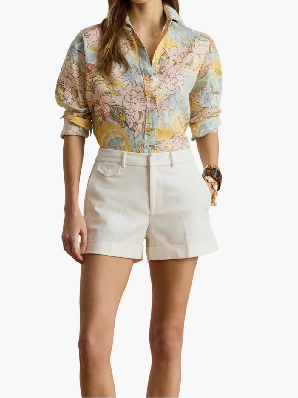 NEW 100% Linen Ralph  Lauren Pastel Floral Cropped Button-Back shirt - Picture 6 of 6